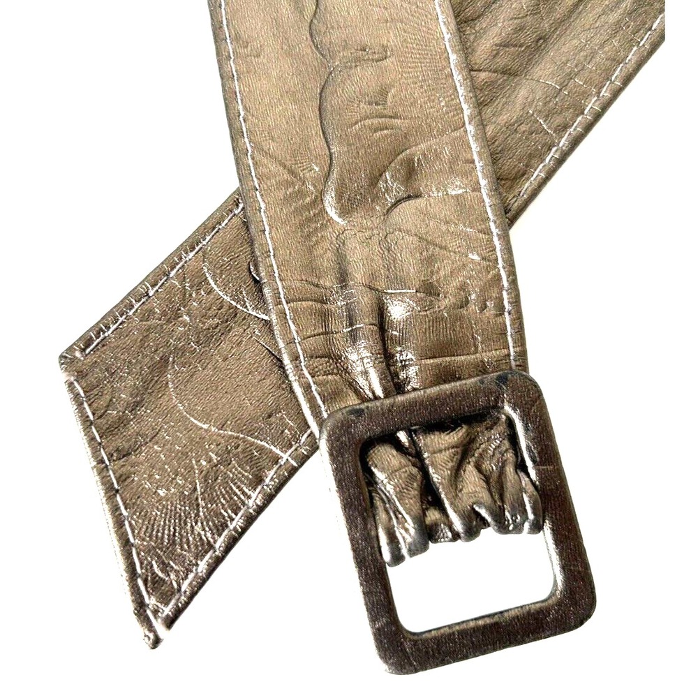 Vintage Astor Leather Embossed Belt Gold Tone Rectangle Buckle 1.75" x 36" VGUC - Picture 8 of 11